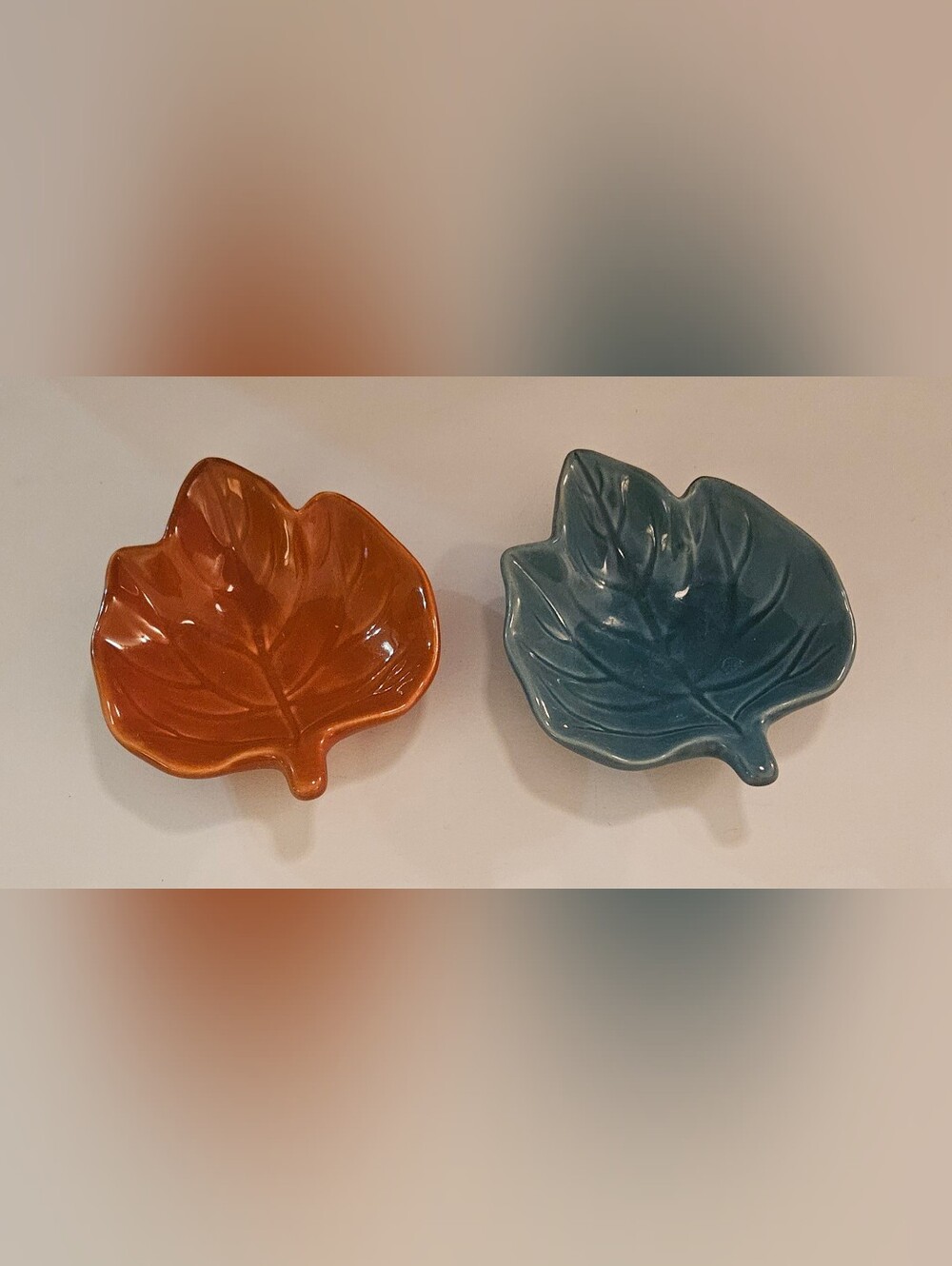 Harvest Spice Leaf-Shaped Ceramic Spoon Rest Set of 2 Blue/Orange